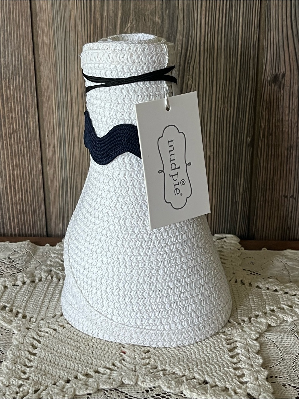 Mud Pie White Straw Visor with Navy Accent